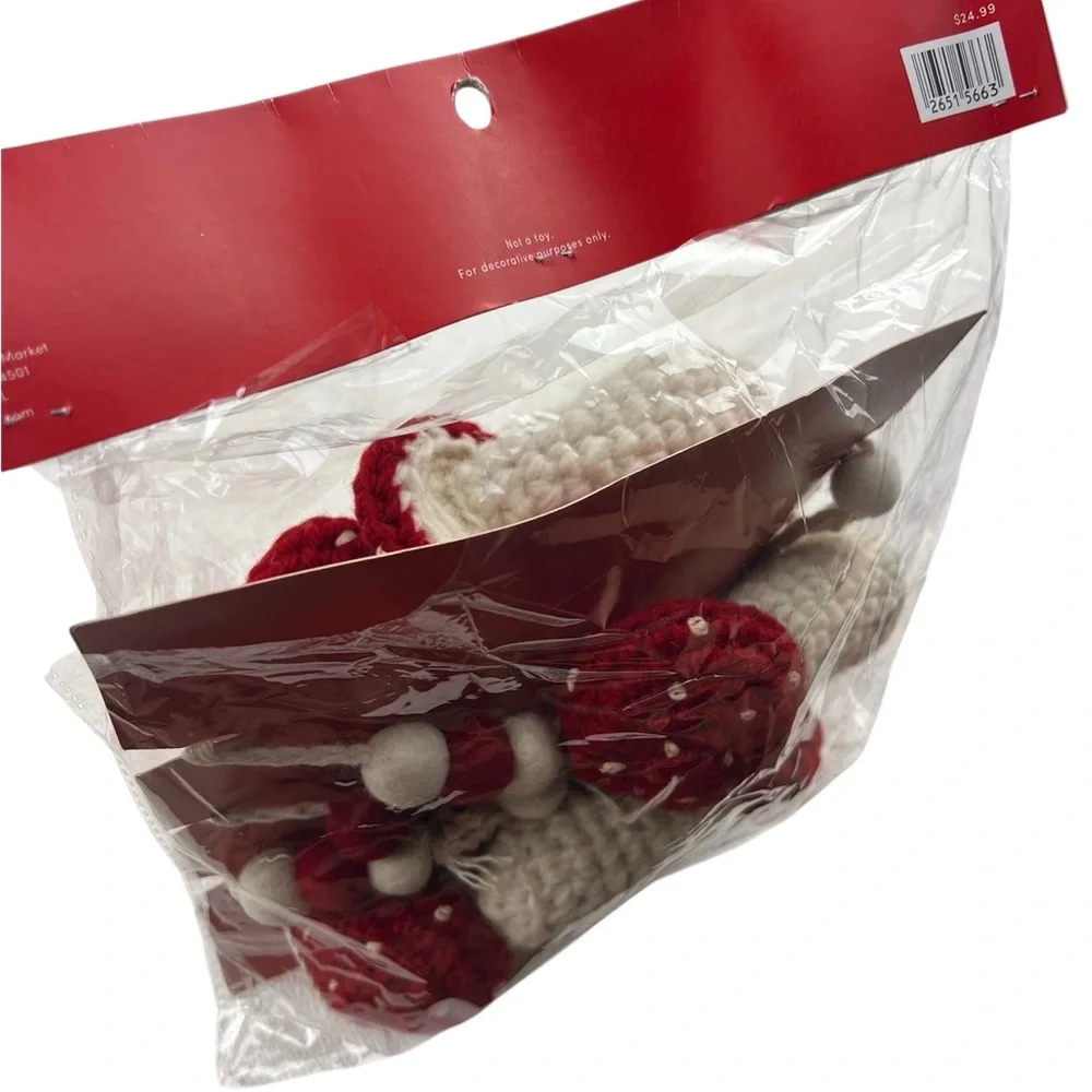 Crotchet Mushroom Felted Wool Ball Garland Red White World Market Home Decor